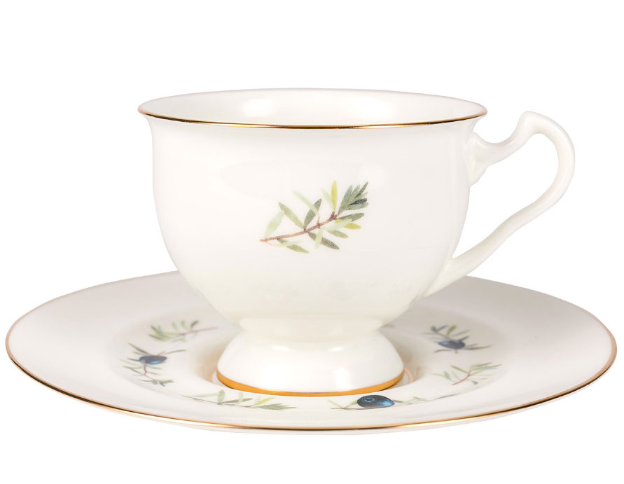 Lomonosov Bone China Tea Set Cup and Saucer Aisedora Crowberry 8.1 oz/240 ml