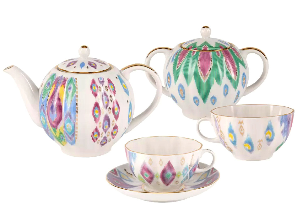 Lomonosov Porcelain Tea Set Tulip  Peacock's Feather 6/14