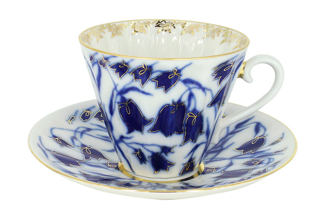 Lomonosov Porcelain Tea Set Cup and Saucer Radiant Blue Bells