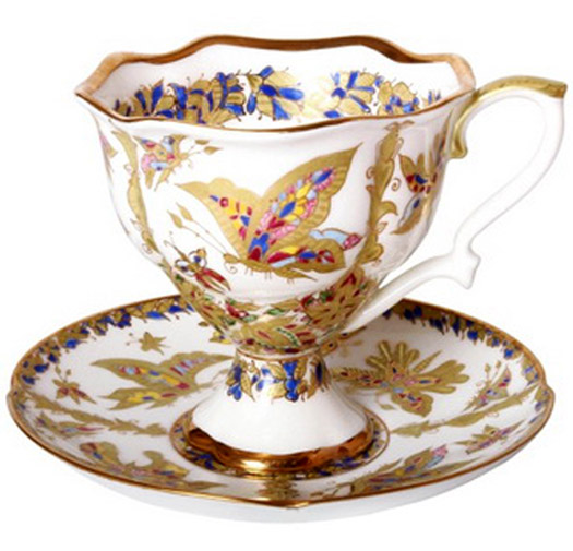 Lomonosov Porcelain Bone China Coffee Cup and Saucer Fantastic Butterflies 4 oz
