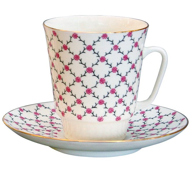 Bone China Porcelain May Coffee Cup and Saucer Pink Net