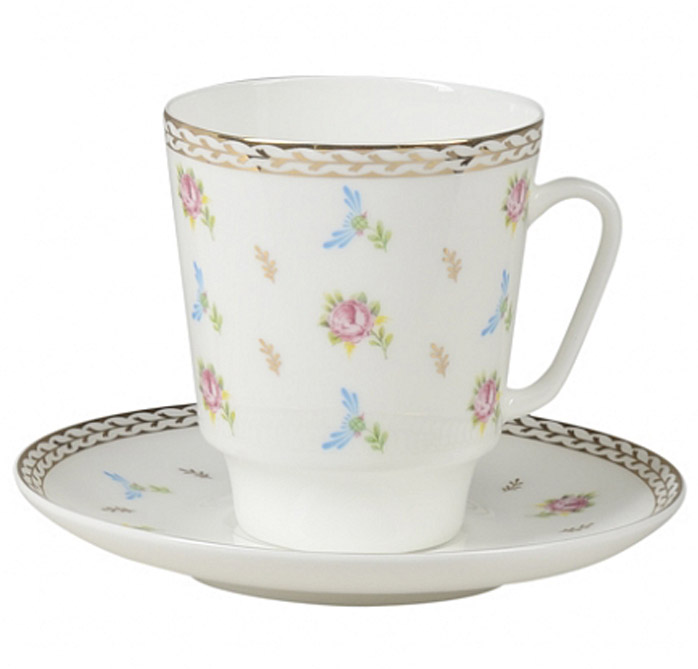 Lomonosov Bone China Cup and Saucer May Flower Waltz 5.6 fl.oz/165 ml 2 pc