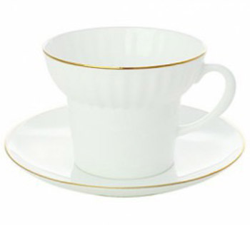 Lomonosov Porcelain Bone China Cup and Saucer Wave Gold Edging 5.3oz