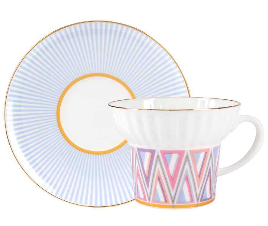 Lomonosov Porcelain Bone China Espresso Coffee Cup Set Wave Geometry #1 5.24 oz/155 ml