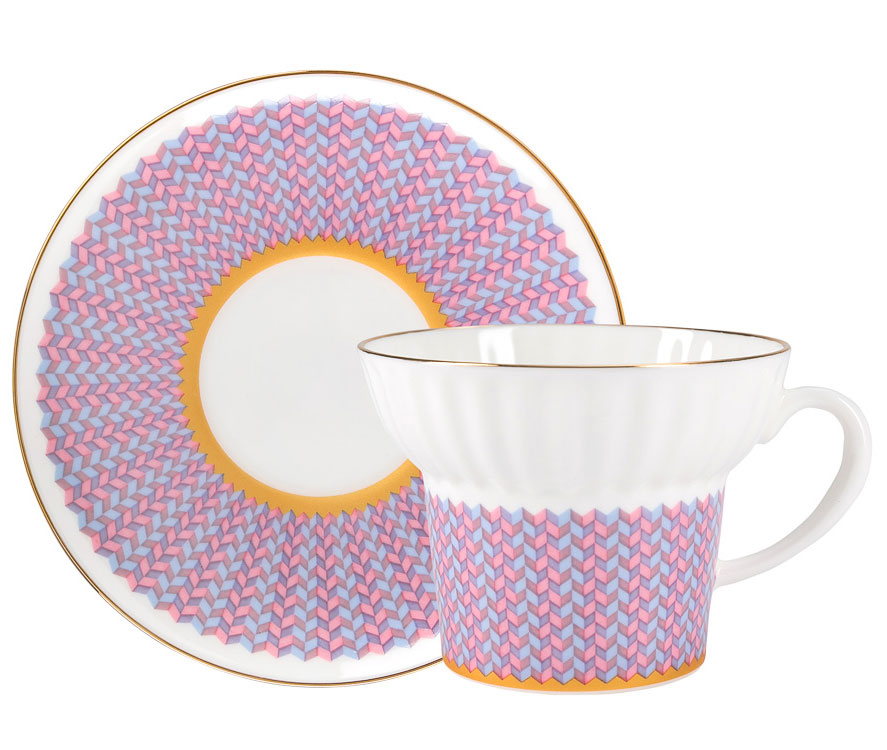 Lomonosov Porcelain Bone China Espresso Coffee Cup Set Wave Geometry #2 5.24 oz/155 ml