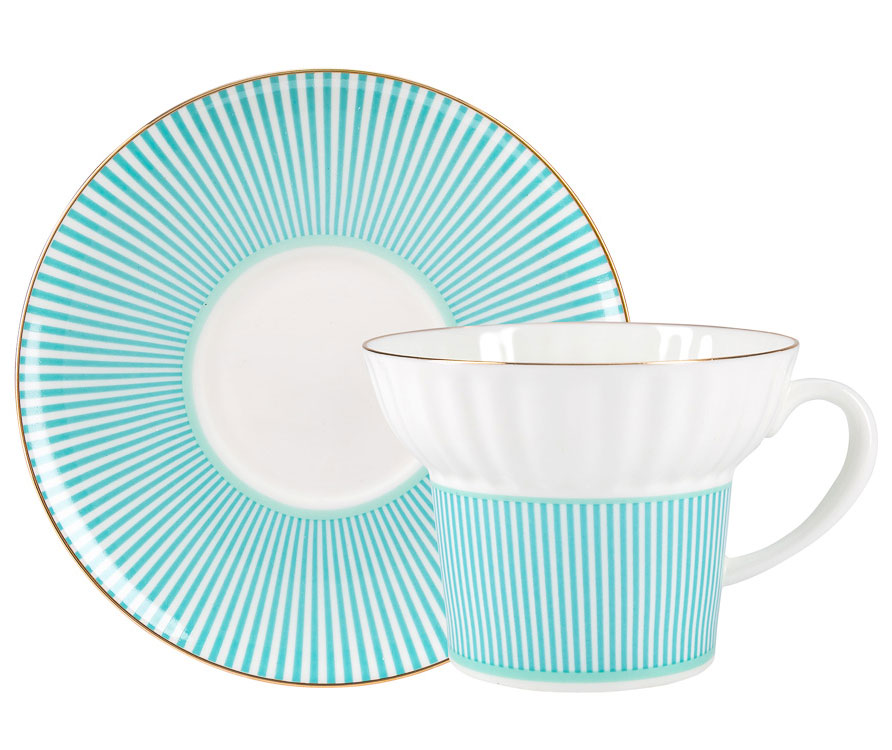 Lomonosov Porcelain Bone China Espresso Coffee Cup Set Wave Geometry #3 5.24 oz/155 ml