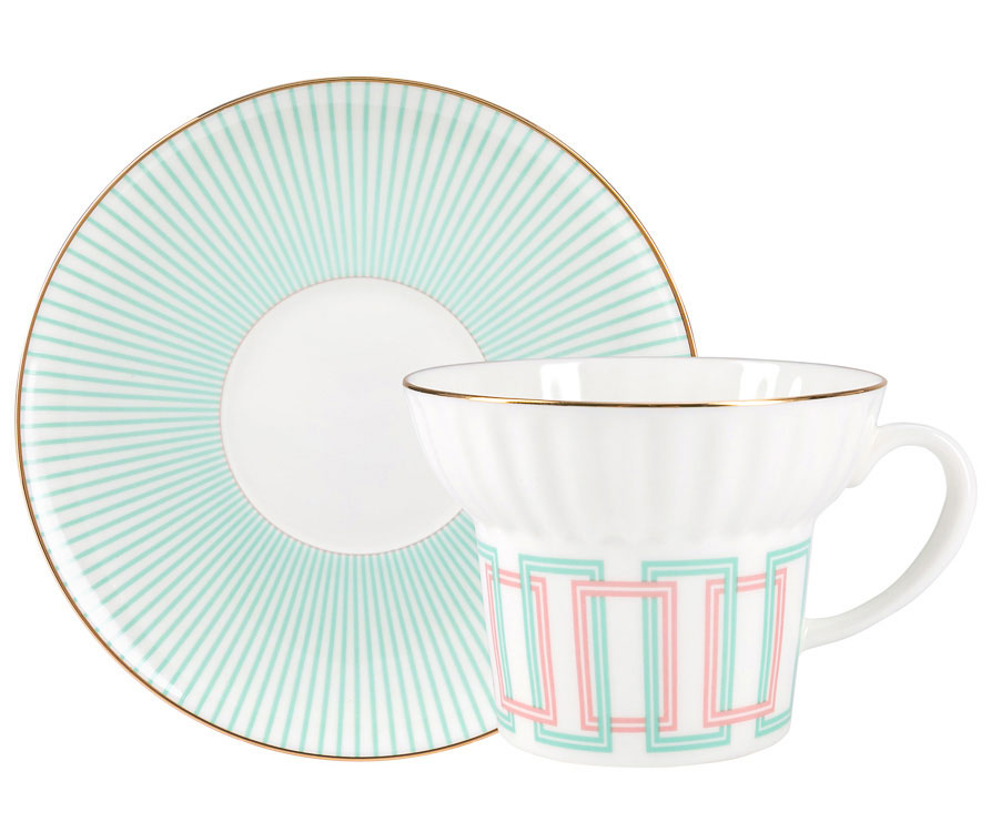 Lomonosov Porcelain Bone China Espresso Coffee Cup Set Wave Geometry #4 5.24 oz/155 ml
