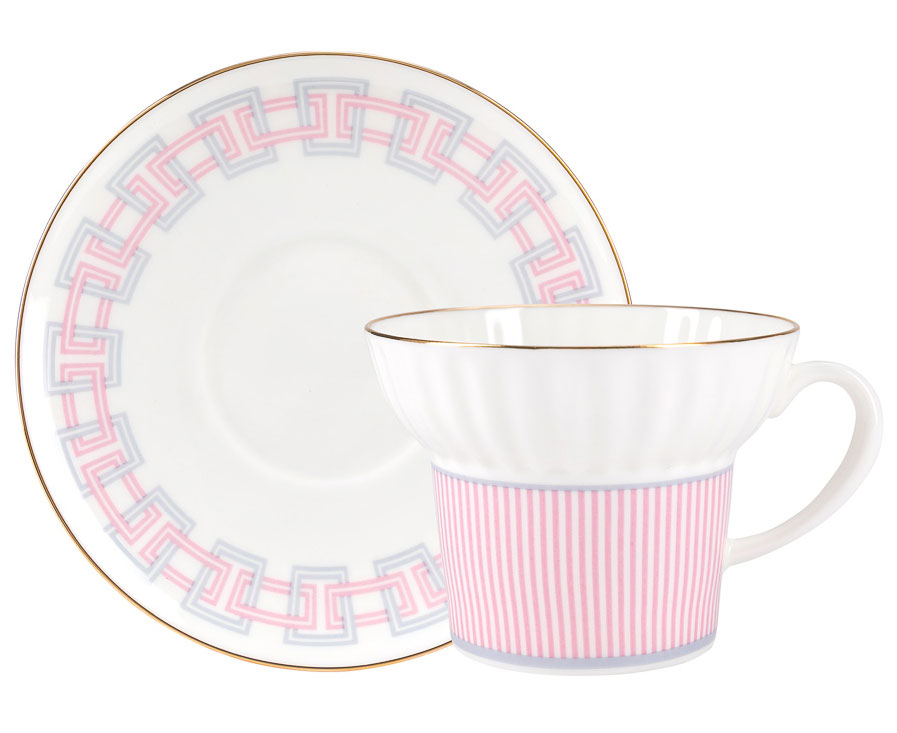 Lomonosov Porcelain Bone China Espresso Coffee Cup Set Wave Geometry #5 5.24 oz/155 ml
