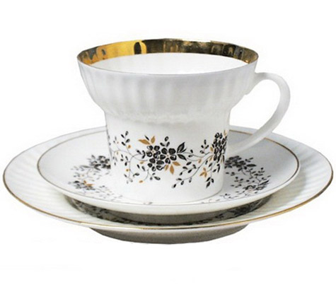 Lomonosov Porcelain Bone China Cup and Saucer Tiny Branches 5.2oz