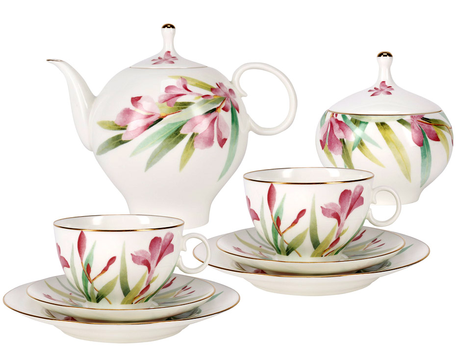 Lomonosov Porcelain Bone China Tea Set 20pc Apple Aquarelle