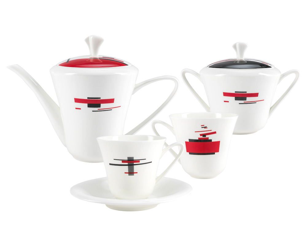  Lomonosov Porcelain Bone China Tea Set Service Red and Black 14 items