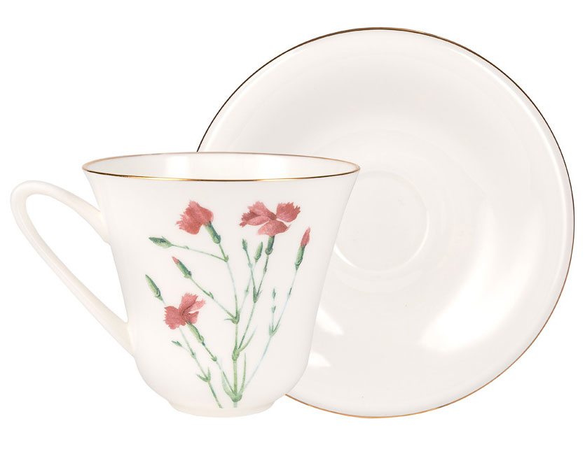 Lomonosov Porcelain Bone China Tea Set Cup and Saucer Carnation Flower 7.3 fl.oz/200 ml
