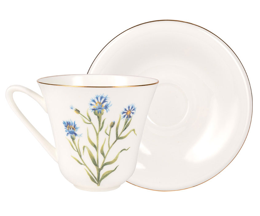 Lomonosov Porcelain Bone China Tea Set Cup and Saucer Cornflower 7.3 fl.oz/200 ml