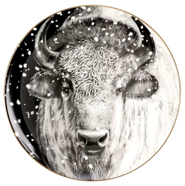 Lomonosov Porcelain Decorative Wall Plate Totem Animal BUFFALO 11.8"/300 mm