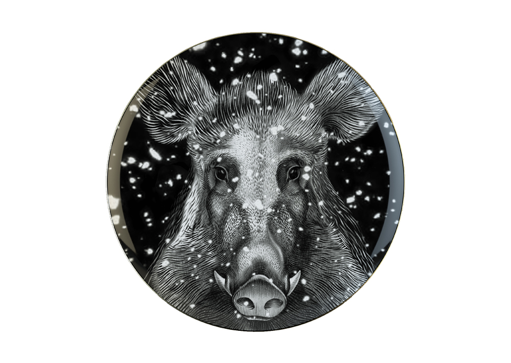 Lomonosov Porcelain Decorative Wall Plate Totem Animal Wild Boar 11.8"/300 mm