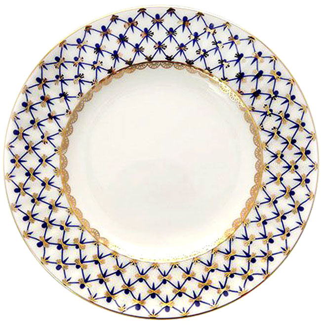 Lomonosov Porcelain Dessert Plate Cobalt Net Cake Bone China Wave 5.9 inches/150 mm 