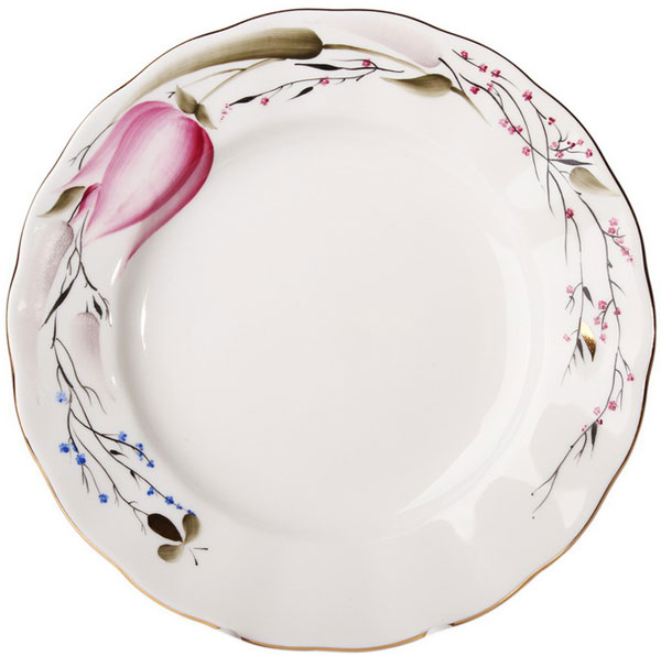 Lomonosov Porcelain Cake Dessert Plate Pink Tulips 7"/180 mm