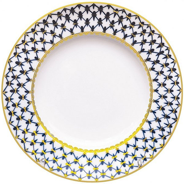 Lomonosov Porcelain Dinner Plate Cobalt Net Smooth Flat 10.6"/270 mm
