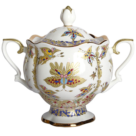 Lomonosov Porcelain Sugar Bowl Fantastic Butterflies 10.4 oz/300 ml