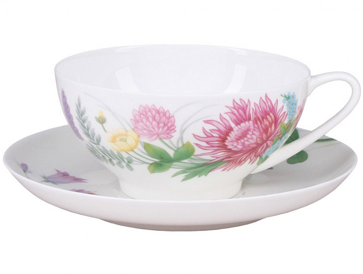 Lomonosov Porcelain Cup and Saucer Dome Wildflowers #1 10 oz/300 ml