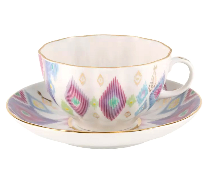 Lomonosov Porcelain Tea Set Cup and Saucer Tulip Peacock's Feather 8.45 oz/250 ml