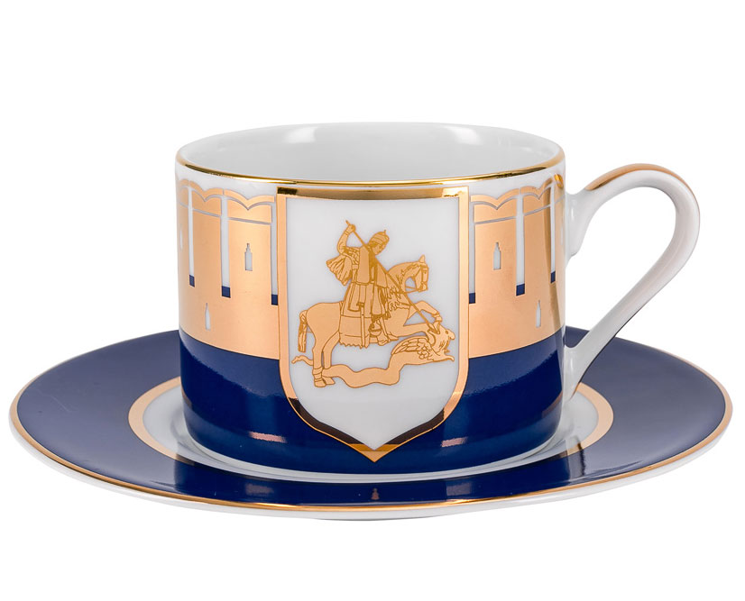 Lomonosov Porcelain Teacup and Saucer Moscow Stars Solo 10.1oz/300 ml