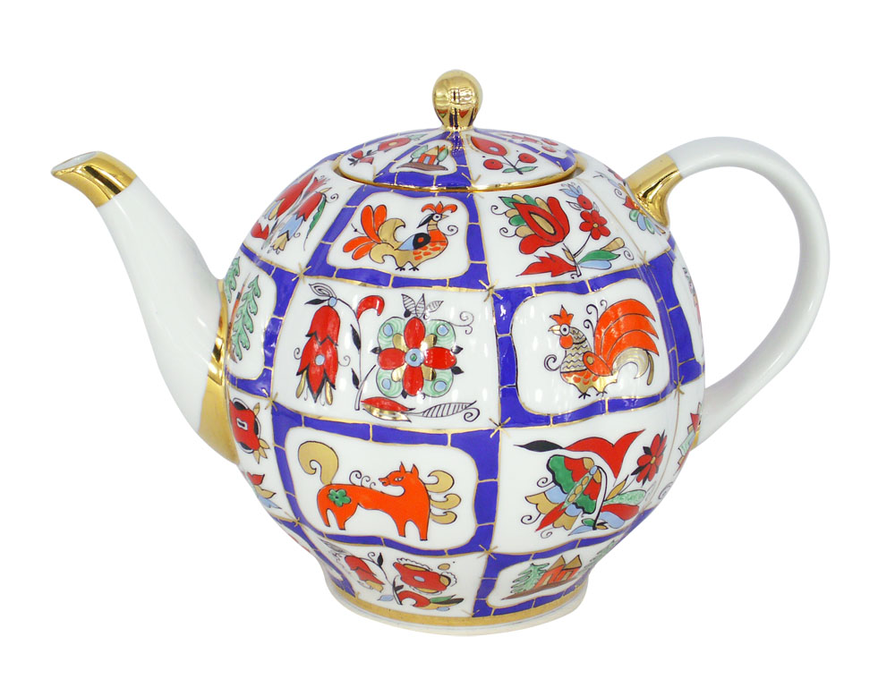 Lomonosov Porcelain Teapot Russian Lubok Tulip 10 Cups 67.6 oz/2000 ml