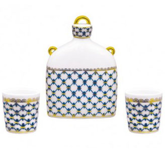 Lomonosov Porcelain Decanter Whiskey/Vodka Set Cobalt Net 22 oz/650 ml 