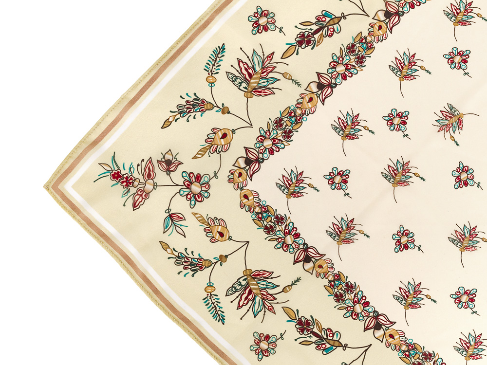 Lomonosov Russian Gift Set Сhiffon Silk Scarf 35x35" Golden Branches v.1