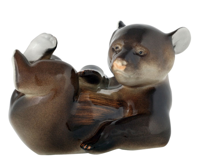 Lying Brown Bear Baby Lomonosov Porcelain Figurine