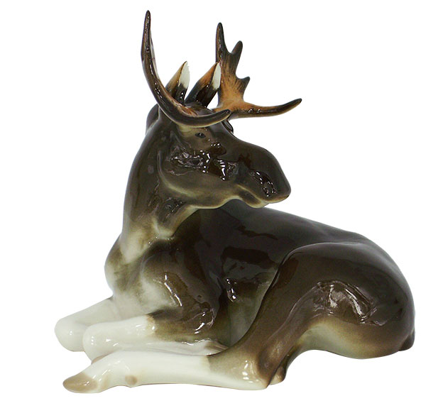 Moose Relaxing Lomonosov Porcelain Figurine