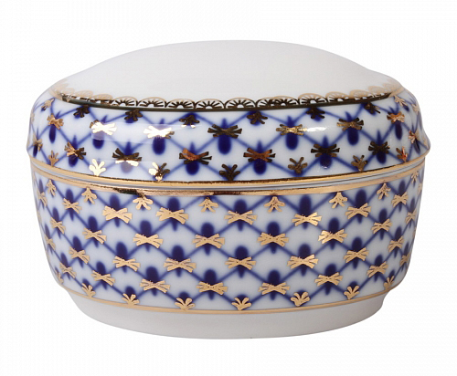 Lomonosov Porcelain Treasure Jewellery Box Cobalt Net