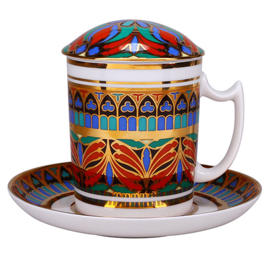 Lomonosov Porcelain Covered Tea Mug and Saucer Gothic-10 12.8 oz 