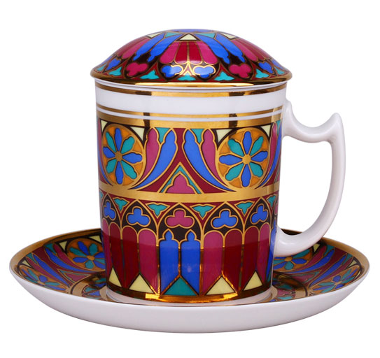 Lomonosov Porcelain Covered Tea Mug and Saucer Gothic-7 12.8 oz 