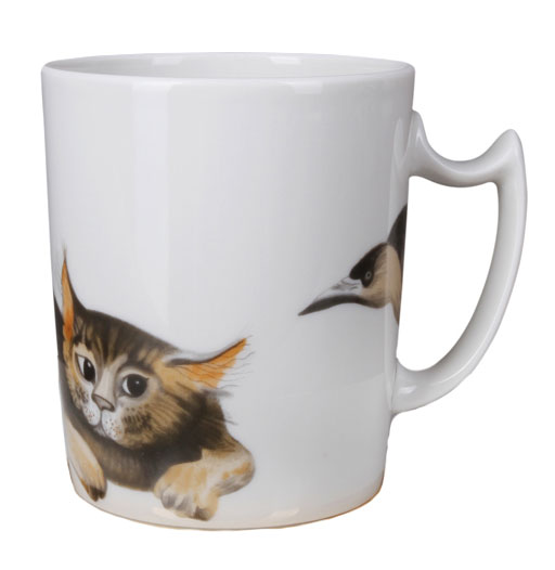Lomonosov Porcelain Mug Listening Cat Snowy Morning 12.8 fl.oz/380 ml