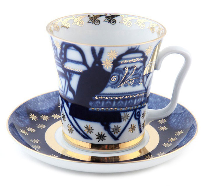 Lomonosov Porcelain Mug and Saucer Bells Leningradskii 12.2 fl.oz/360 ml