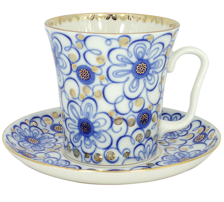 Lomonosov Porcelain Mug and Saucer Bindweed Leningradskii 12.2 fl.oz/360 ml