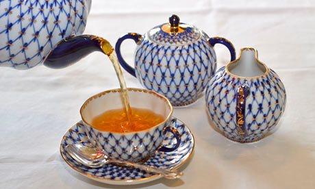 Lomonosov Porcelain Tea Set Cobalt Net Tulip 14 items for 6 persons