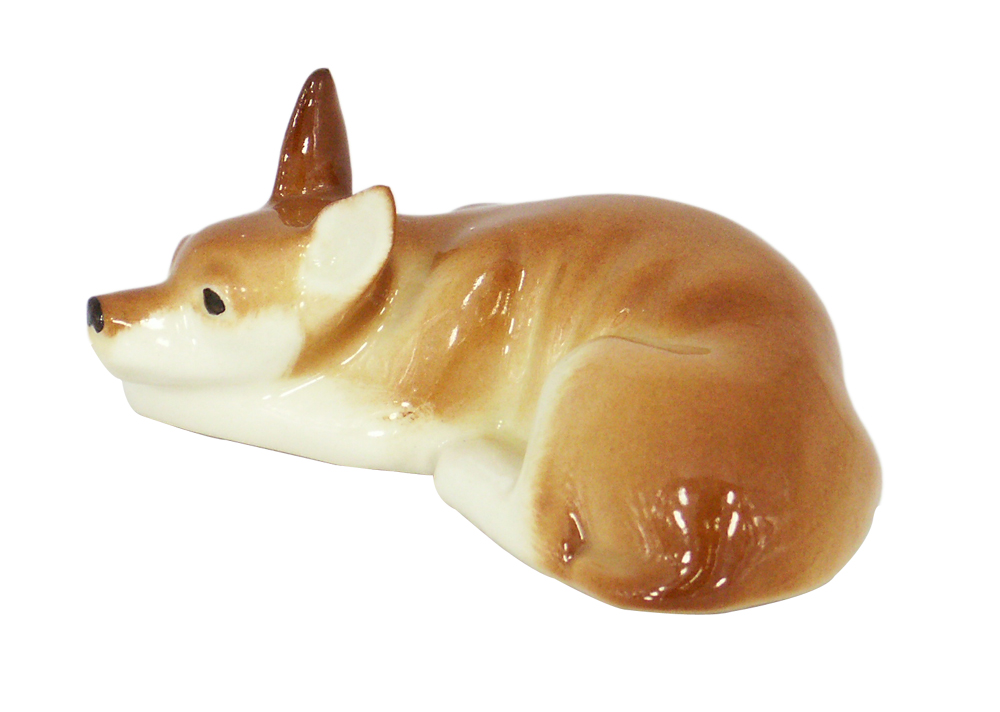 Toy Terrier Russkiy Dog Lying Lomonosov Figurine