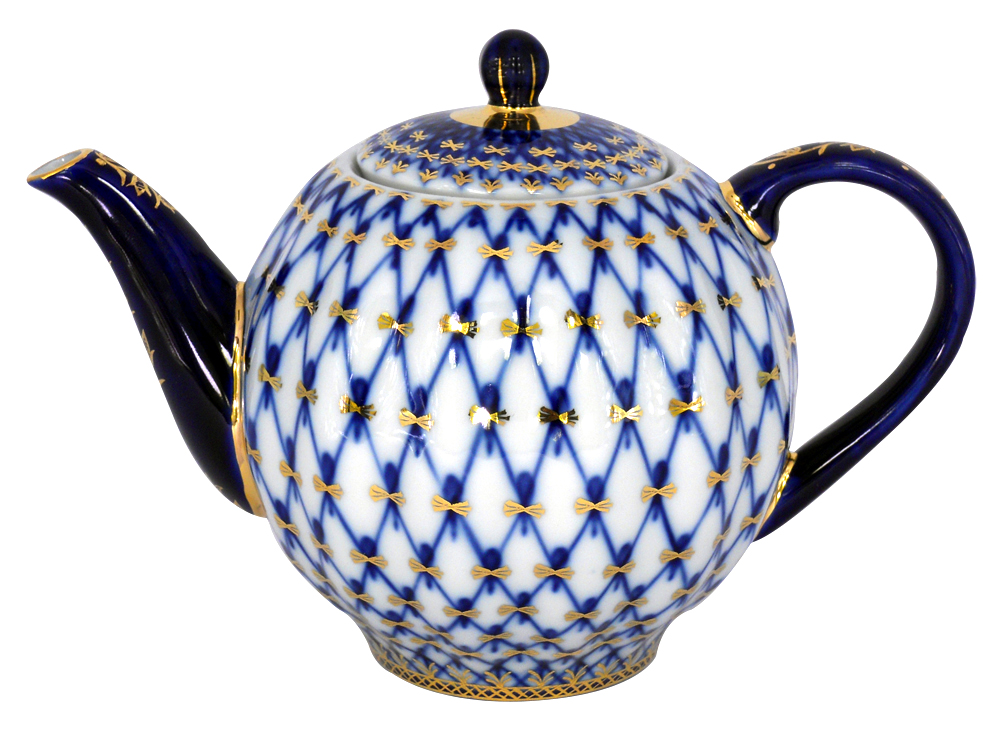 Lomonosov Porcelain Teapot Cobalt Net Tulip 3 Cups 20 oz/600 ml 