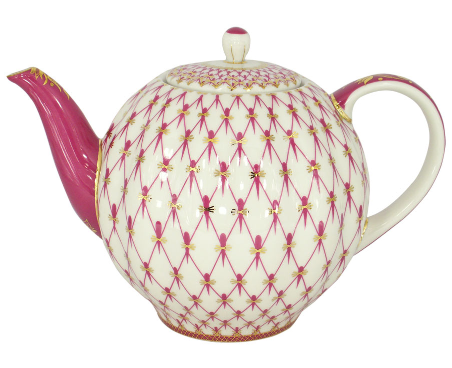 Lomonosov Porcelain Tea Pot Tulip Red Net 3 Cups 20 oz/600 ml