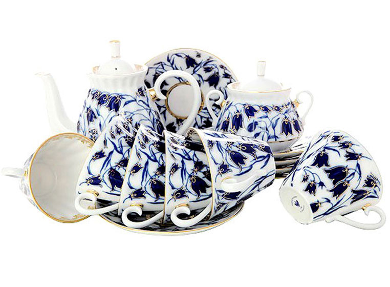 Lomonosov Porcelain Tea Set Radiant Blue Bells 6/14