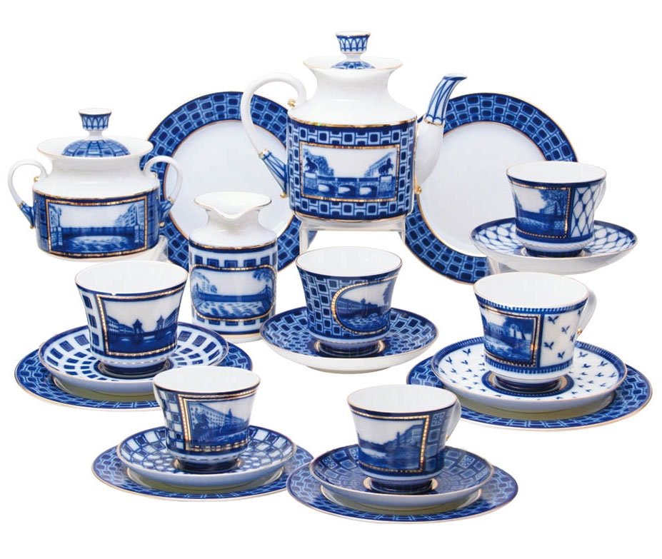 Lomonosov Porcelain Tea Set Bridges of St. Petersburg 6/20