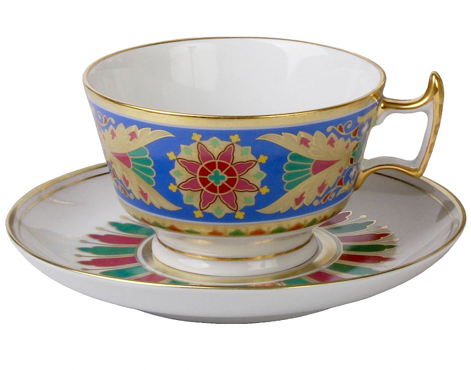 Lomonosov Porcelain Tea Set Cup and Saucer Alexandria Gothic 8.4 oz/250 ml