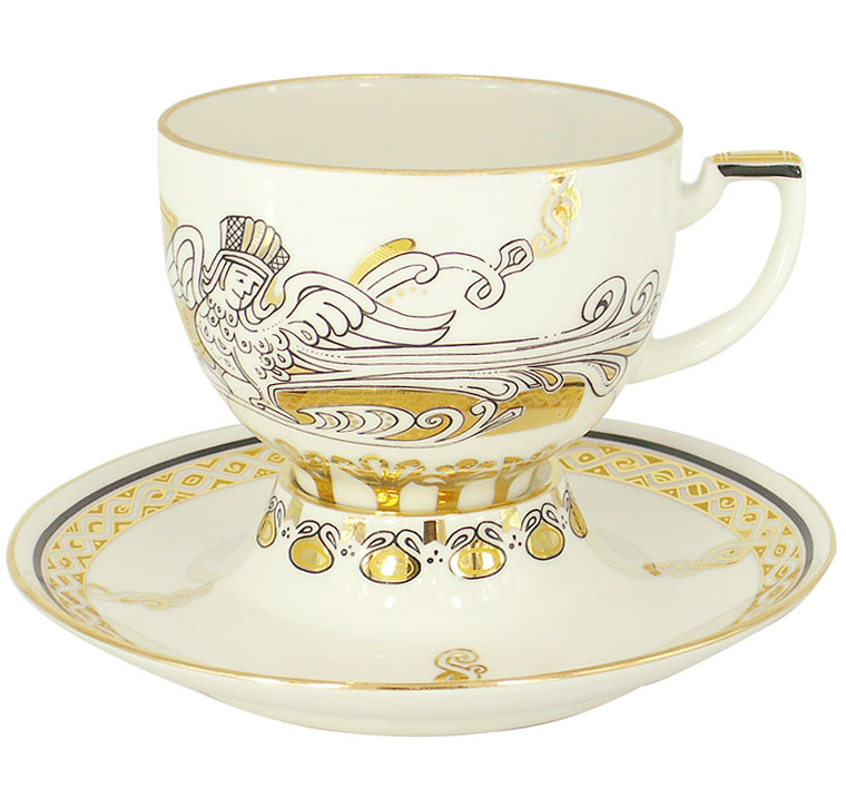 Lomonosov Porcelain Tea Set Cup and Saucer Andante Russian Modern 