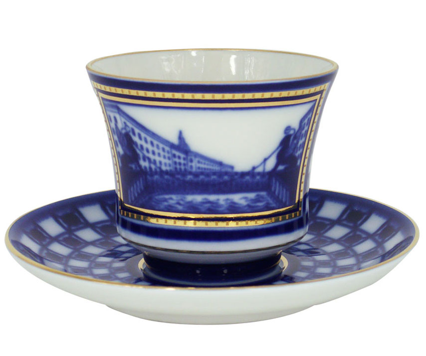 Lomonosov Porcelain Tea Set Cup and Saucer Bank Bridge 7.4 oz/220 ml