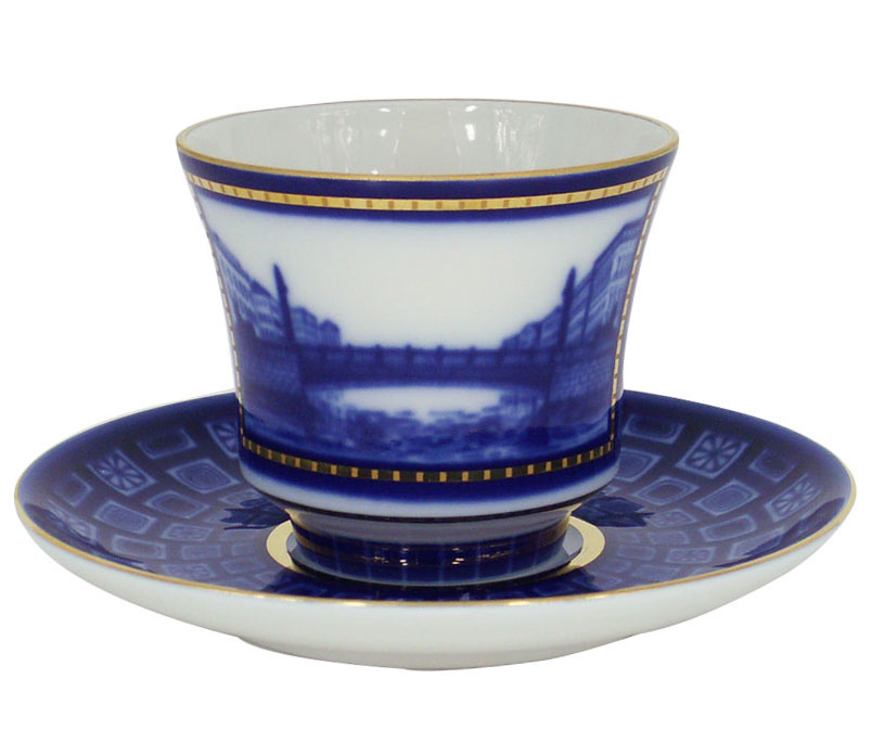 Lomonosov Porcelain Tea Set Cup and Saucer Egyptian Bridge 7.4 oz/220 ml