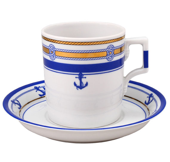 Lomonosov Porcelain Tea Set Cup and Saucer Yacht White Sea Wave v.2