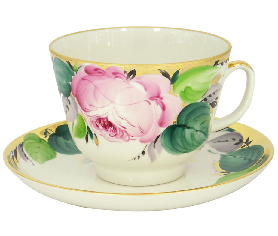 Lomonosov Porcelain Tea Set Cup and Saucer Gift Love 12.7 oz/375 ml