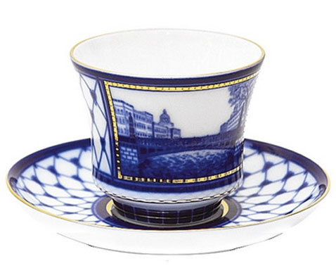 Lomonosov Porcelain Tea Set Cup and Saucer Kiss Bridge 7.4 oz/220 ml